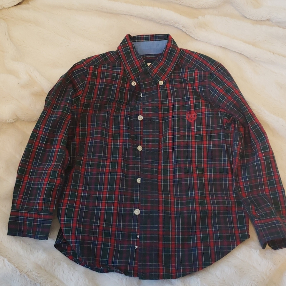 Chaps red navy green plaid button-down shirt 4 4T